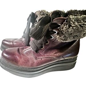TJ Collection Euro Size 36 Brown Leather Boot Fur Lined Zipper Handmade Italian